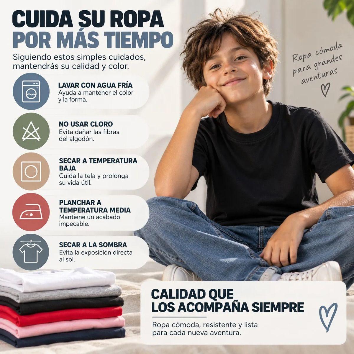 Poleras Niños Basica 100 Algodon Manga Corta Cuello Redondo-9