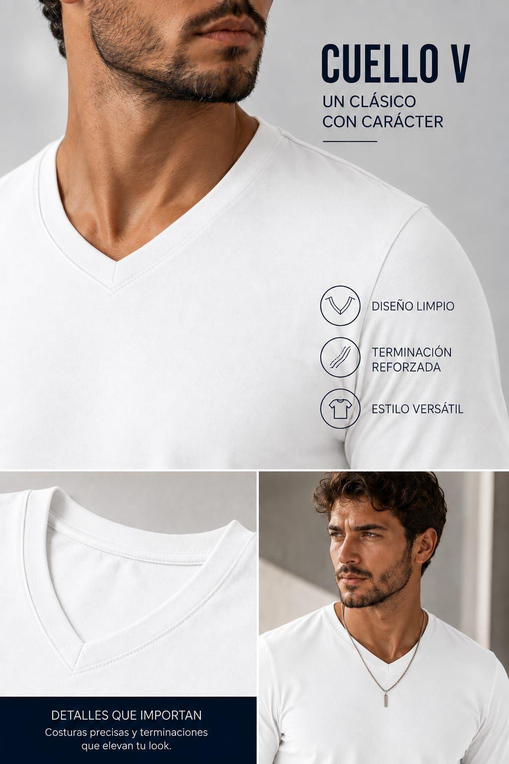 Polera Manga Larga Cuello V De Hombre 200g Slimfit Basica -2