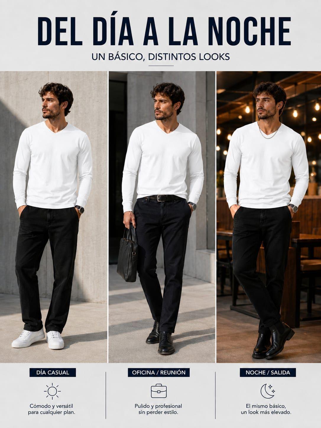 Polera Manga Larga Cuello V De Hombre 200g Slimfit Basica -5