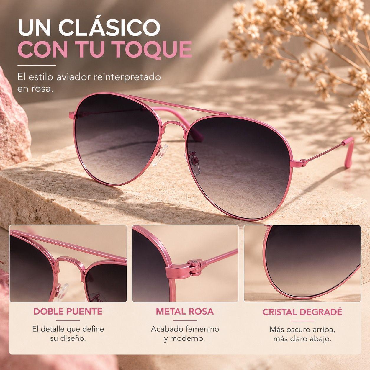 Lentes De Sol Mujer Polarizado Aviador Rosa Uv400 Degrad-3