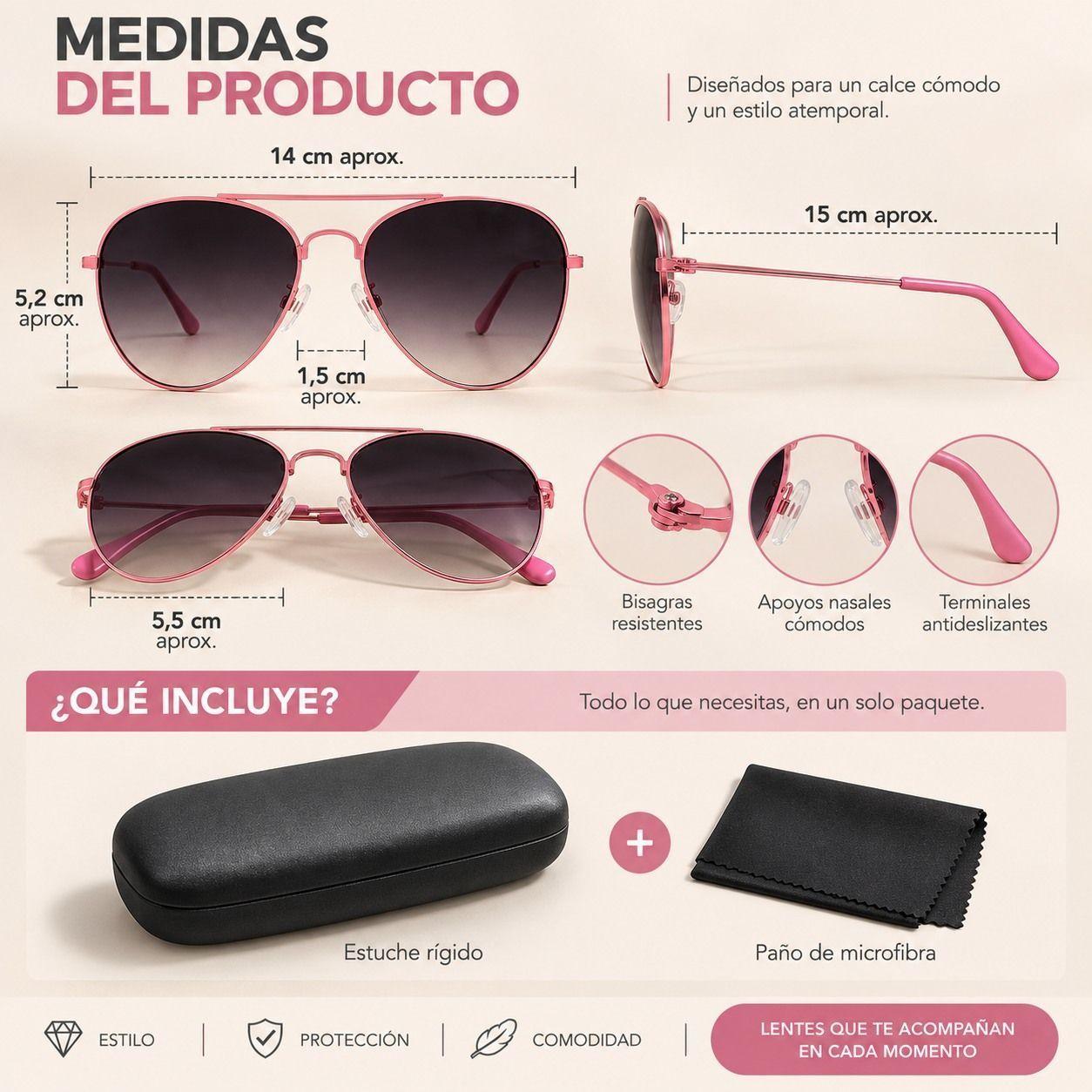 Lentes De Sol Mujer Polarizado Aviador Rosa Uv400 Degrad-9