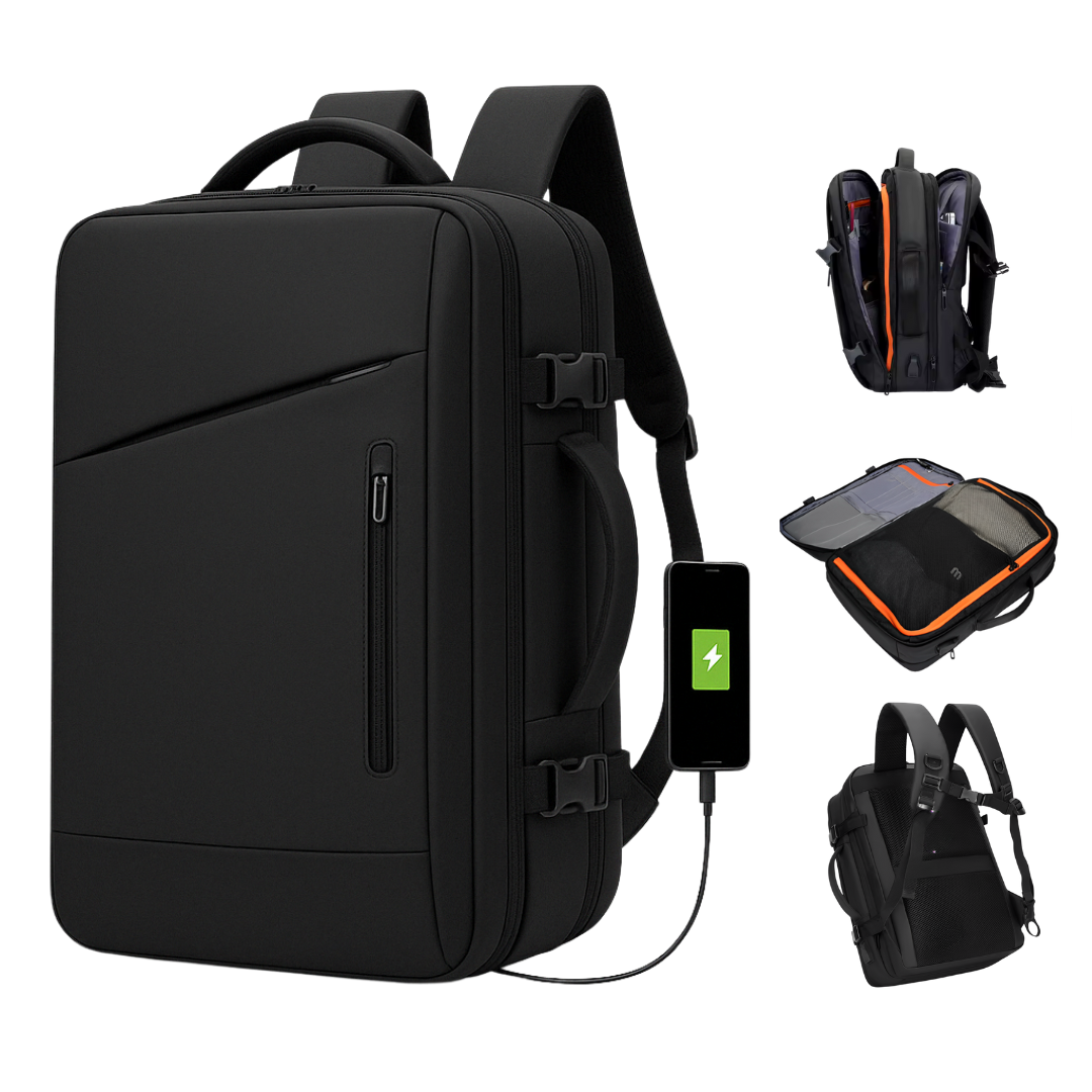 Mochila Viaje Avi n Cabina Expandible Impermeable Usb 40l Negro Lisa-0
