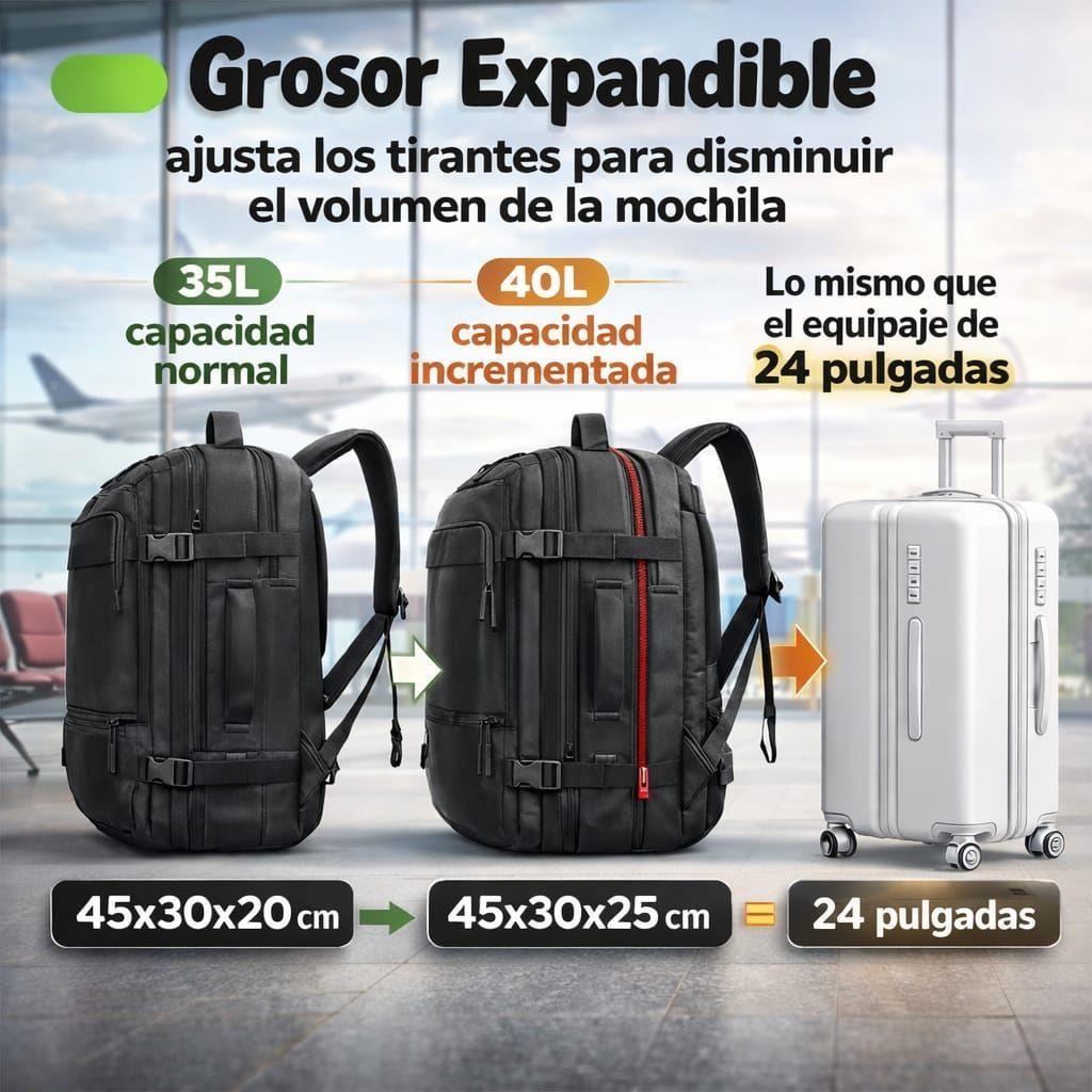 Mochila Viaje Avi n Cabina Expandible Impermeable Usb 40l Negro Lisa-1