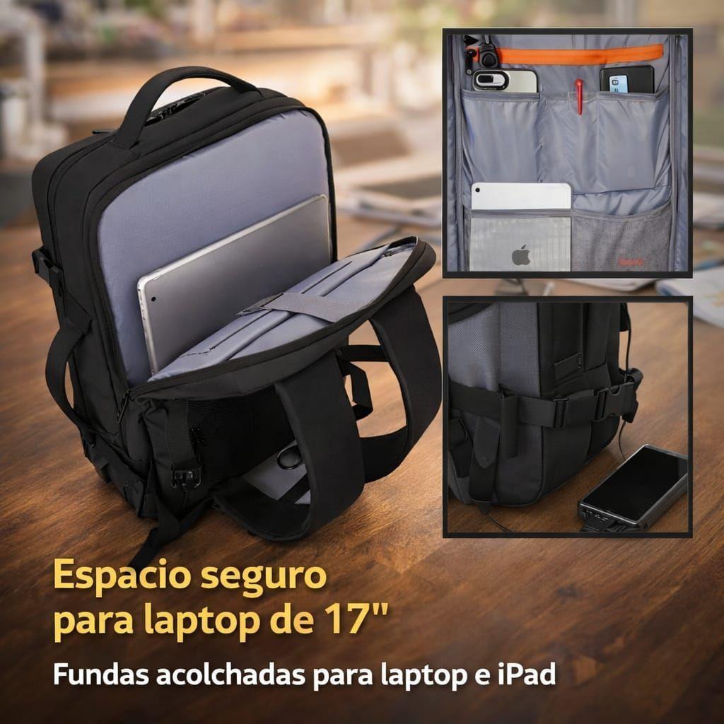 Mochila Viaje Avi n Cabina Expandible Impermeable Usb 40l Negro Lisa-4