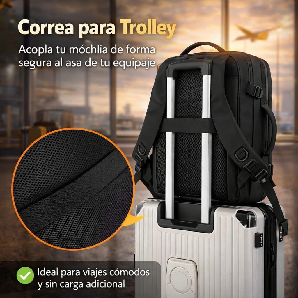 Mochila Viaje Avi n Cabina Expandible Impermeable Usb 40l Negro Lisa-6