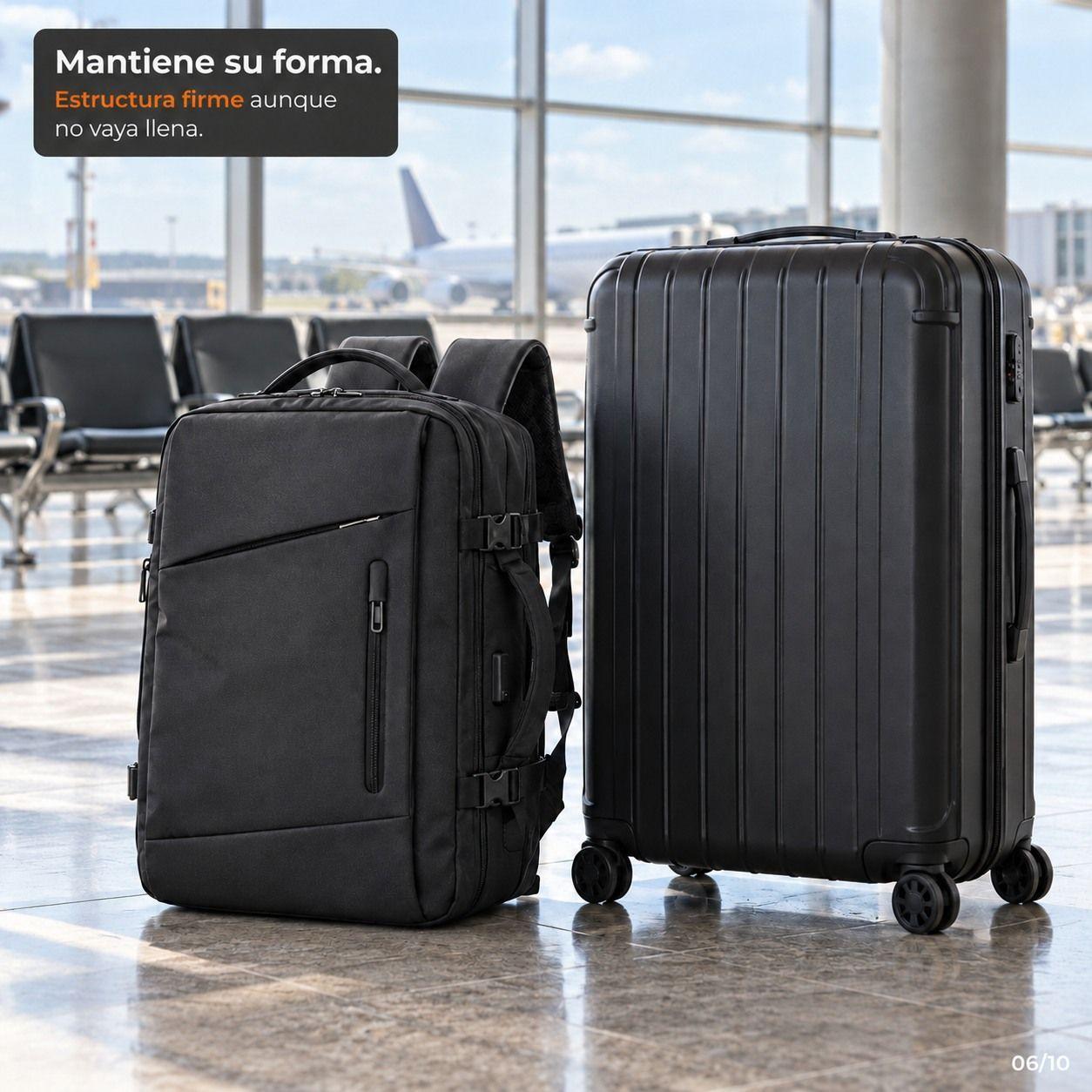 Mochila Viaje Avi n Cabina Expandible Impermeable Usb 40l Negro 40x30x25cm-5