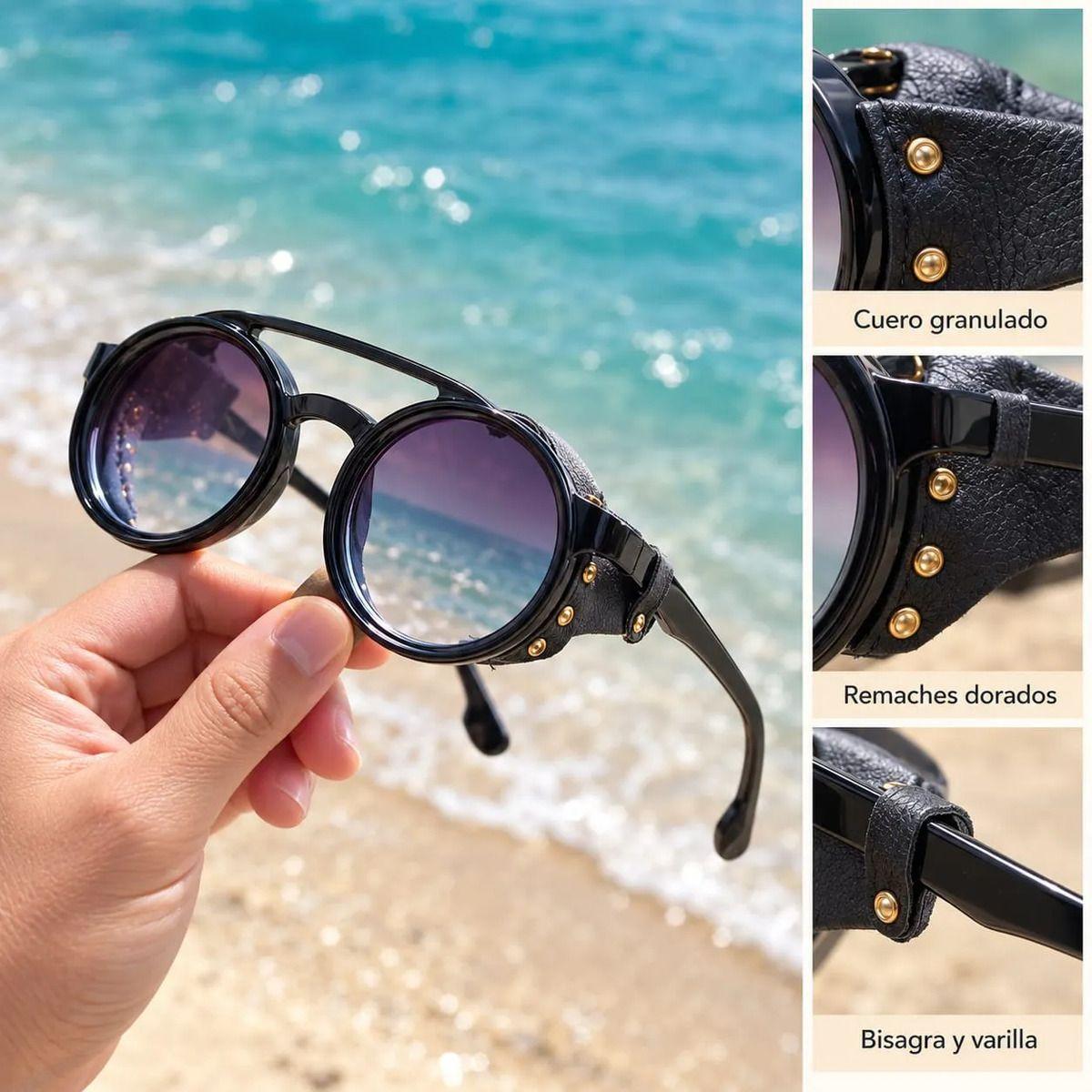 Lentes De Sol Redondos Retro Steampunk Uv400 Mujer Con Estuche-5