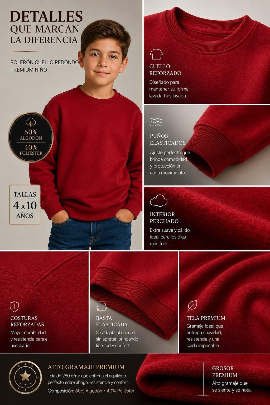 Poleron Polo Cuello Redondo De Ni o 300g Basico 70 30 Casual-6