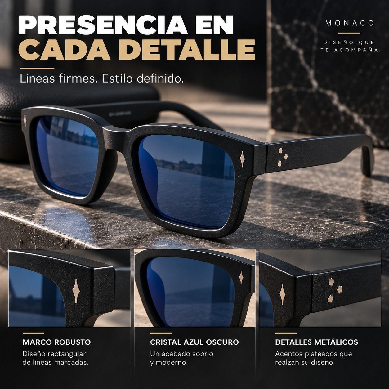Lentes De Sol Monaco Rectangulares Uv400 Hombre Con Estuche-3