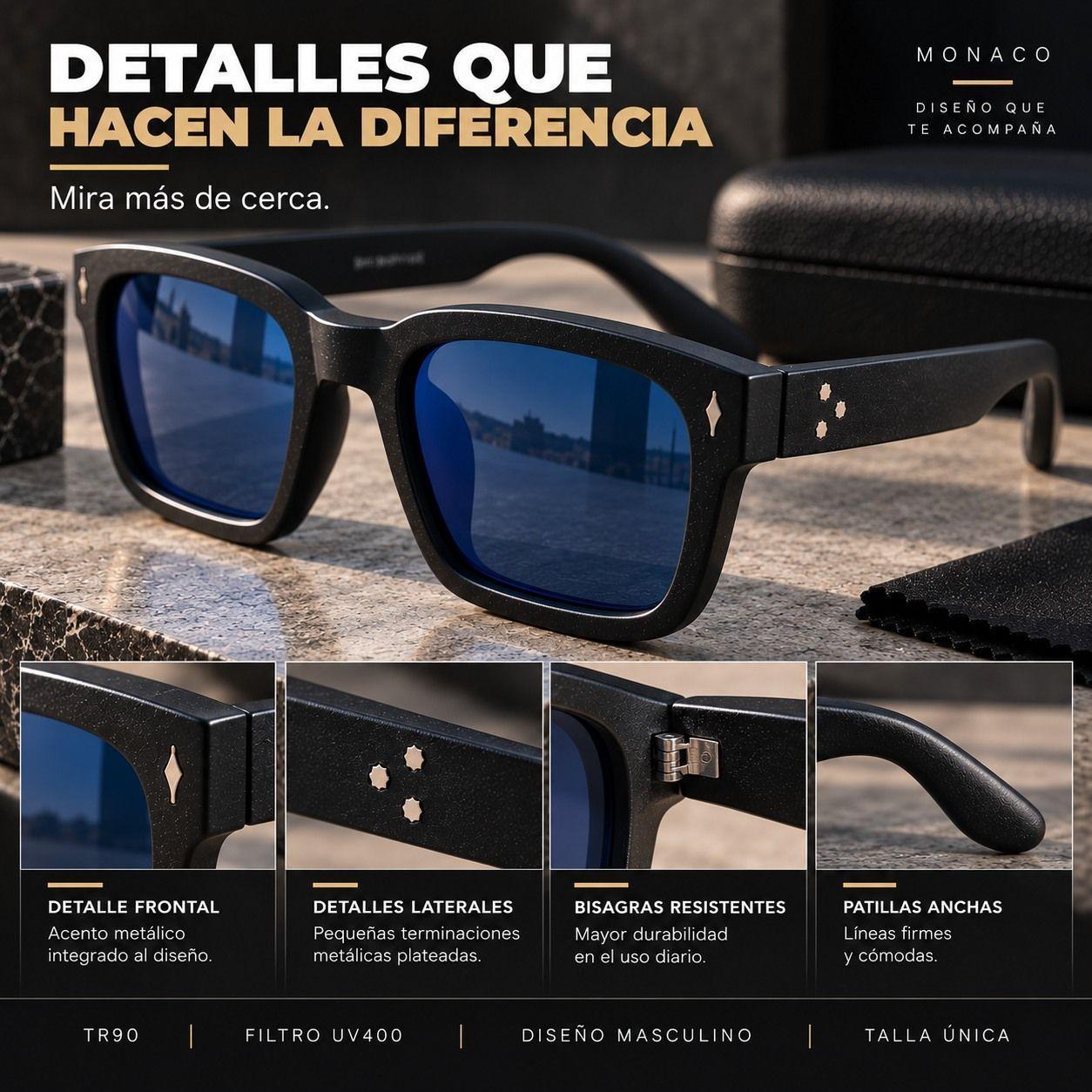 Lentes De Sol Monaco Rectangulares Uv400 Hombre Con Estuche-7