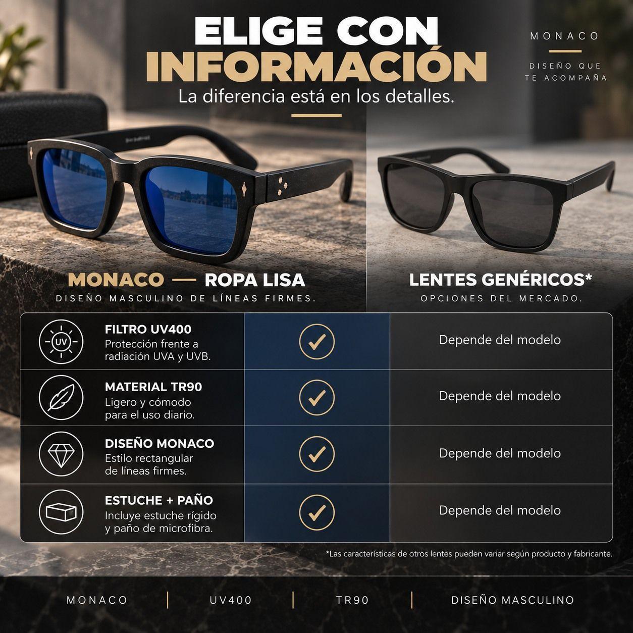 Lentes De Sol Monaco Rectangulares Uv400 Hombre Con Estuche-8