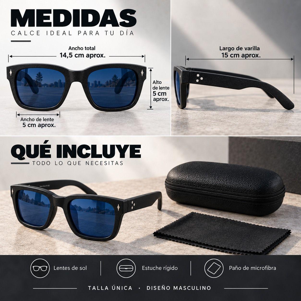 Lentes De Sol Monaco Rectangulares Uv400 Hombre Con Estuche-9
