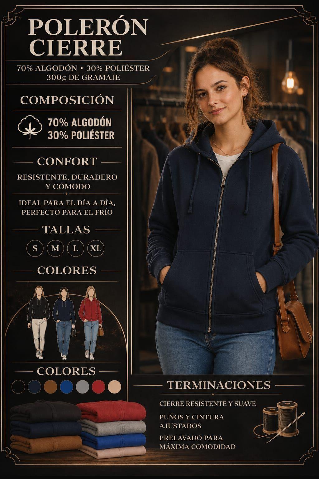 Poleron Canguro Con Cierre De 500g Unisex Basico-6