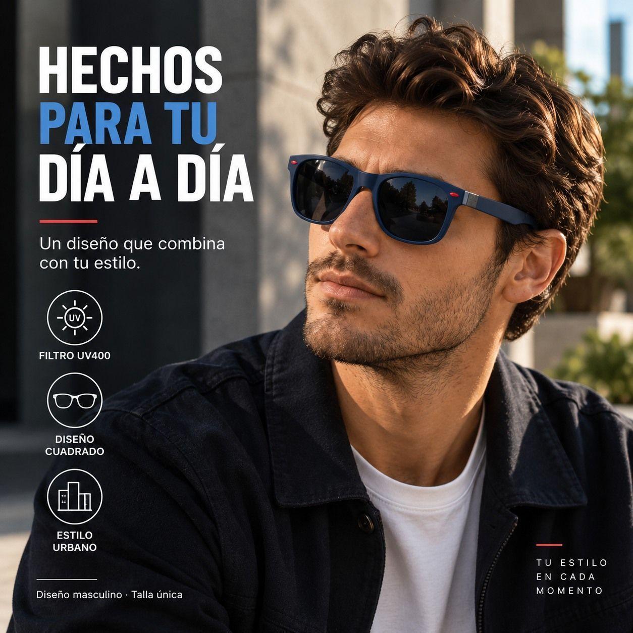 Lente De Sol Urban Square Clasico De Hombre Polarizado Uv400 Pa o y Caja-1