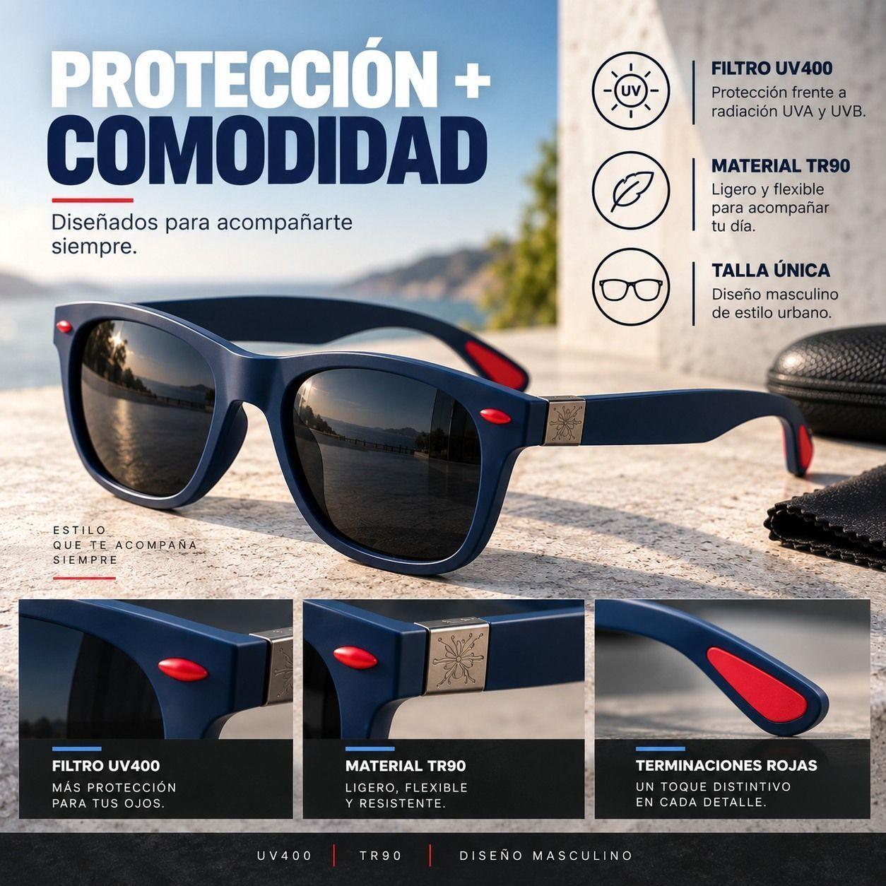 Lente De Sol Urban Square Clasico De Hombre Polarizado Uv400 Pa o y Caja-5
