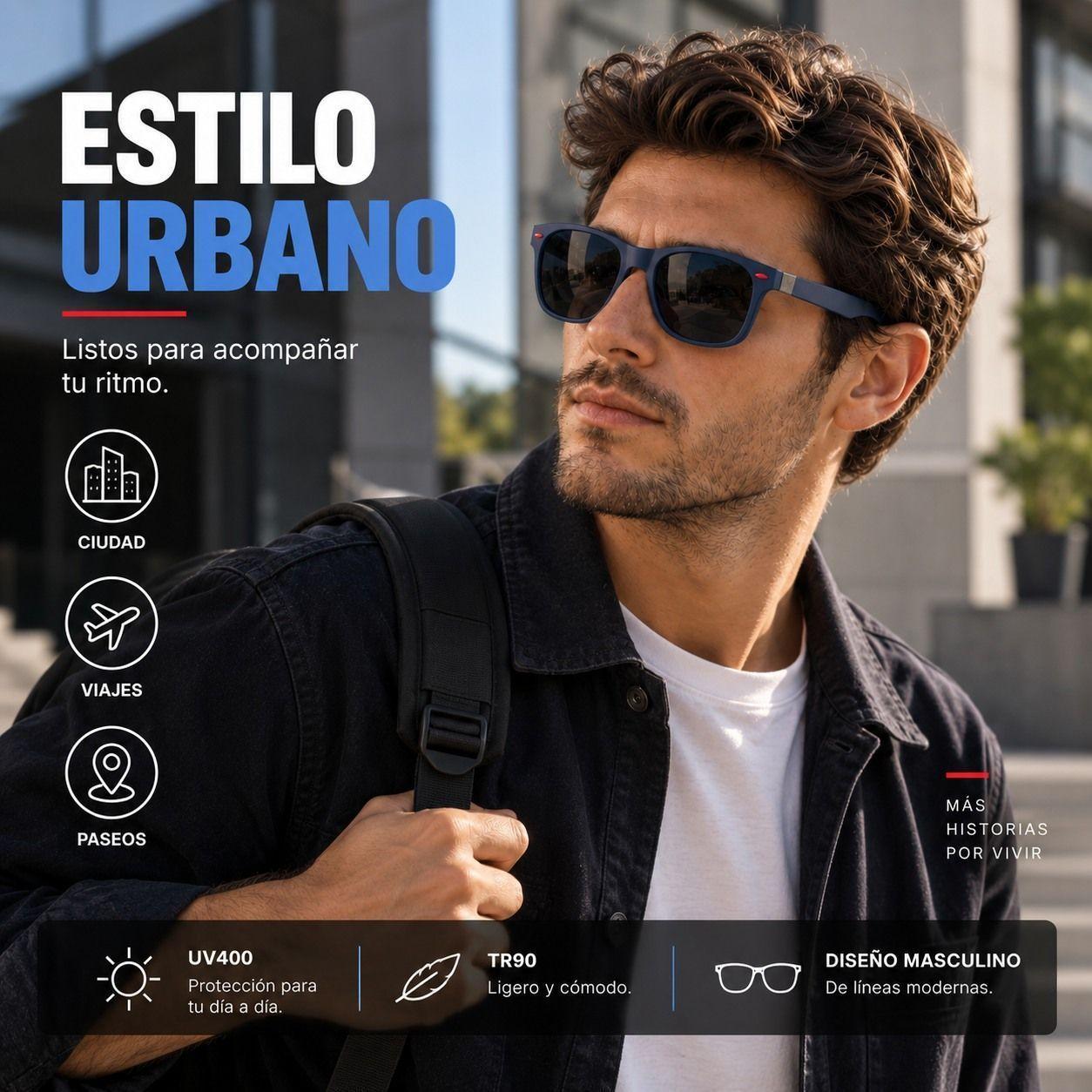 Lente De Sol Urban Square Clasico De Hombre Polarizado Uv400 Pa o y Caja-6