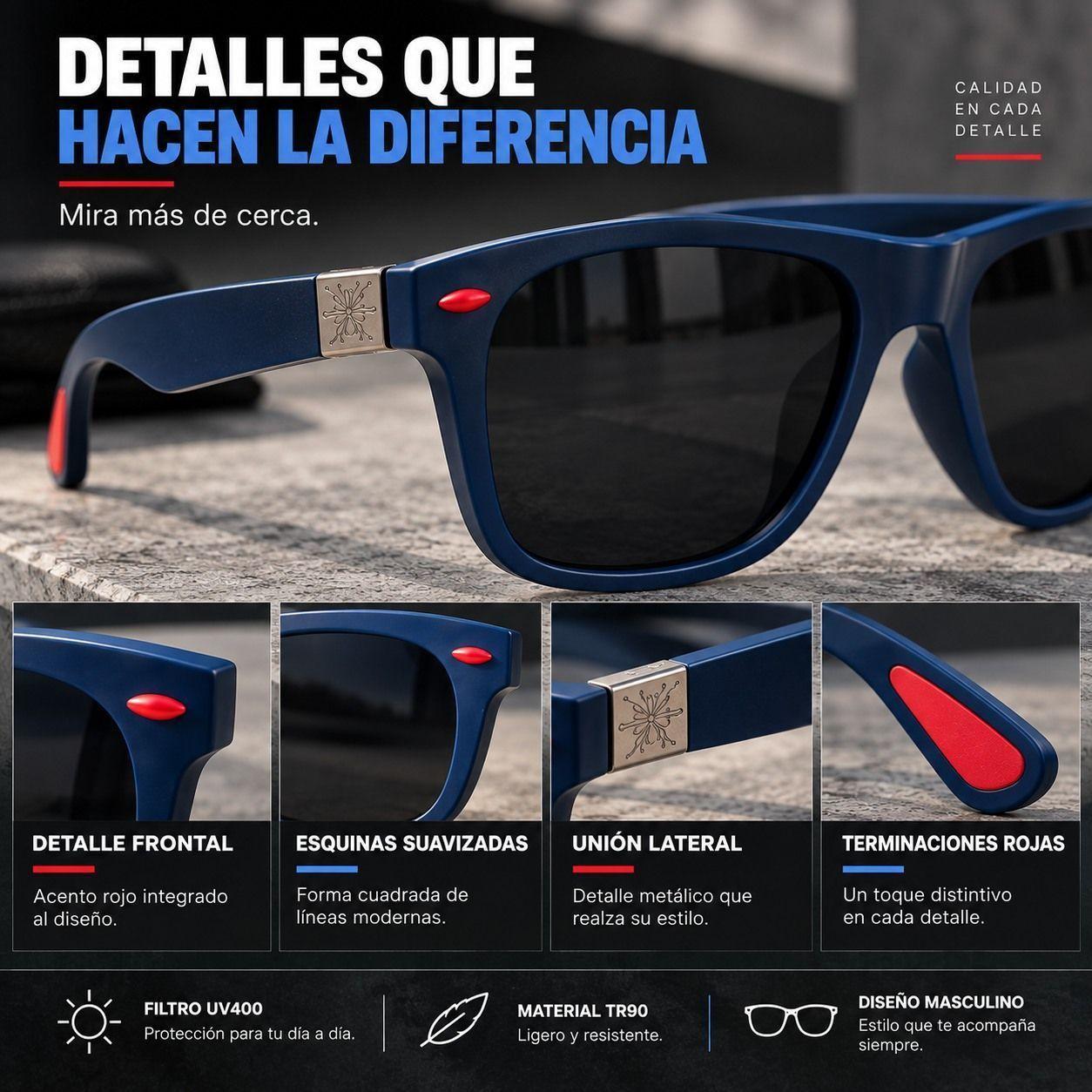 Lente De Sol Urban Square Clasico De Hombre Polarizado Uv400 Pa o y Caja-7