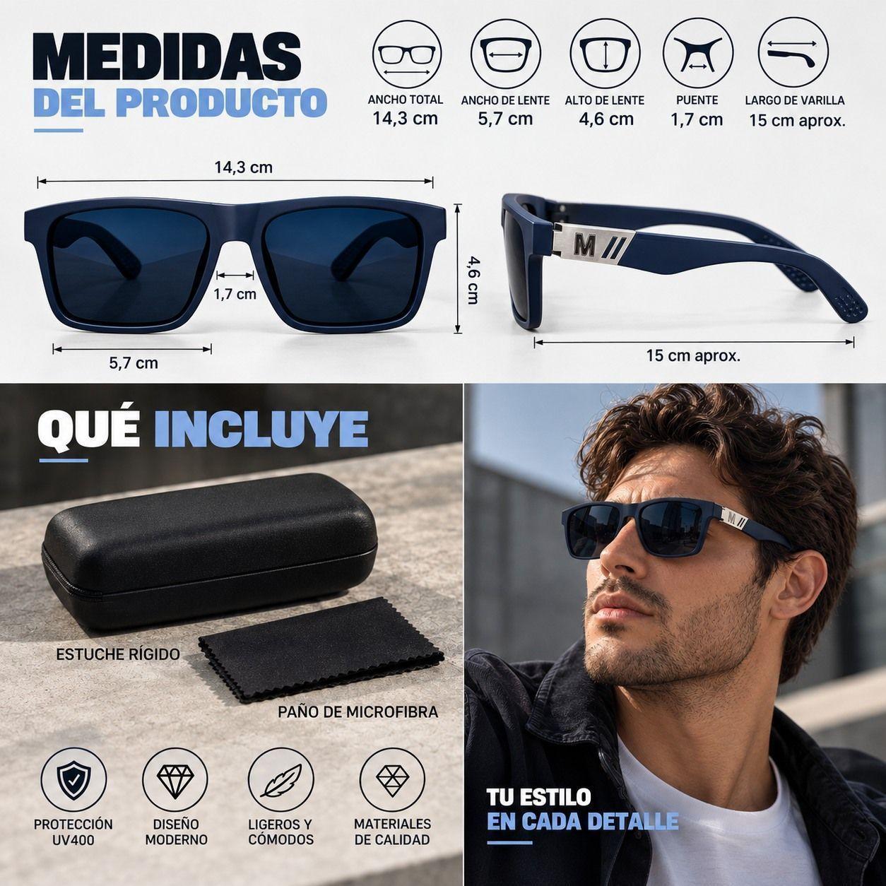 Lentes De Sol Polarizado De Hombre Rectangulares Uv400-9