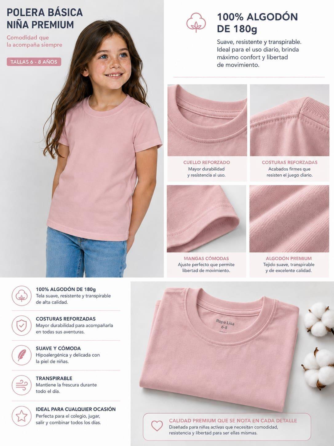 Poleras Ninos Basica 180g Manga Corta 100 Algodon Cuello Redondo-3