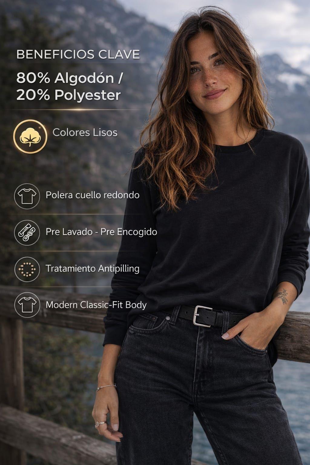 Polera Manga Larga De Mujer Cuello Redondo Basica Estampar-4