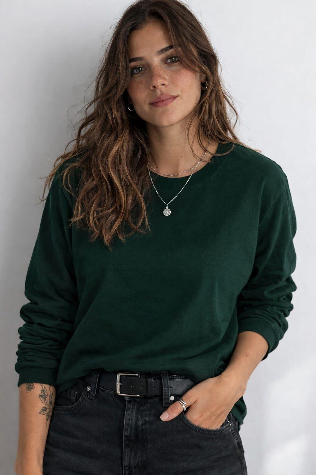 Polera Manga Larga De Mujer Cuello Redondo Basica Estampar Unisex-0