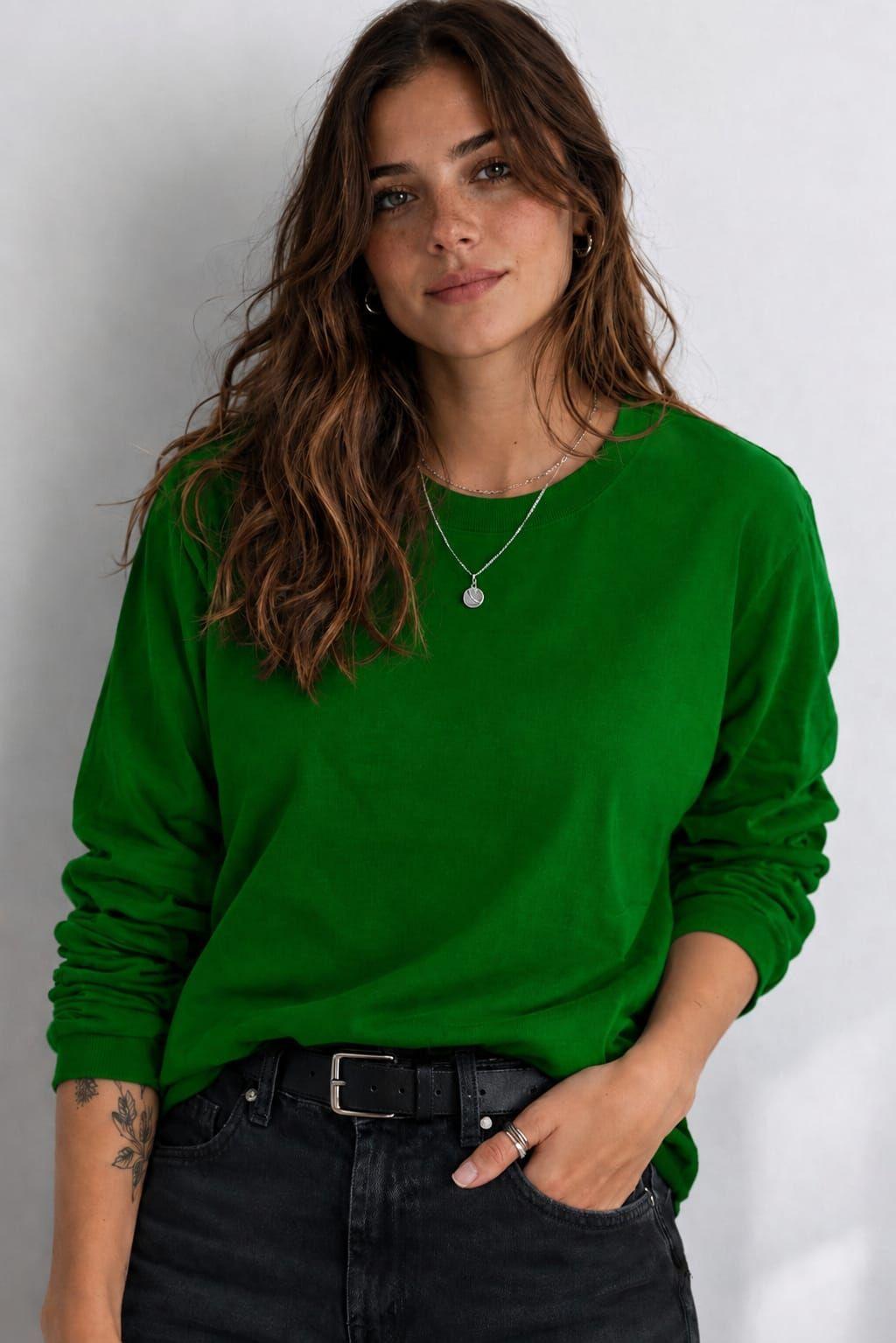 Polera Manga Larga De Mujer Cuello Redondo Basica Estampar Unisex-0