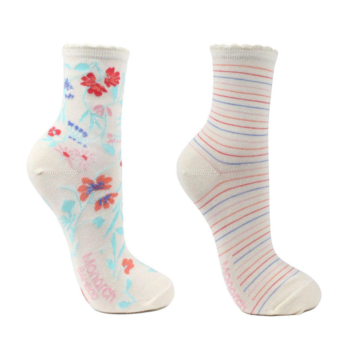 Bi-Pack Calcetin Bamboo Flores Multicolor Blanco Invierno-0
