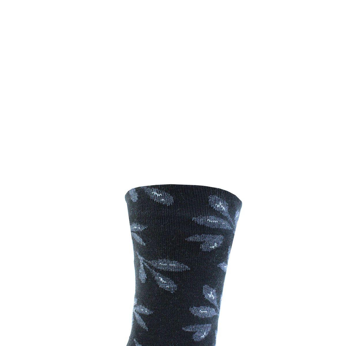 2 Pares Calcetín Cobre + Bamboo Flores Largo 3/4 Negro-2