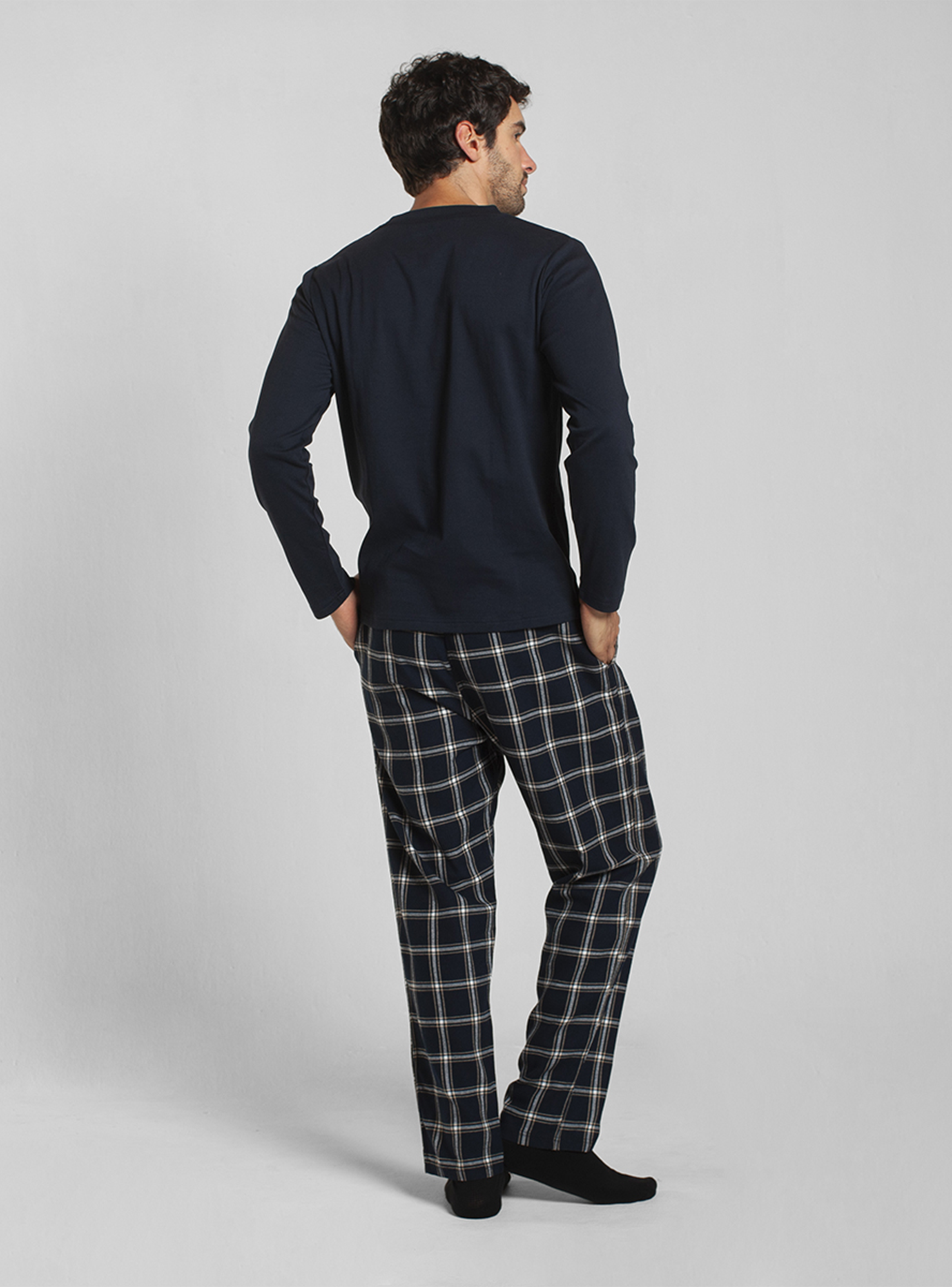 Pijama Algodón Manga Larga Pantalón Cuadros Hombre Monarch-2