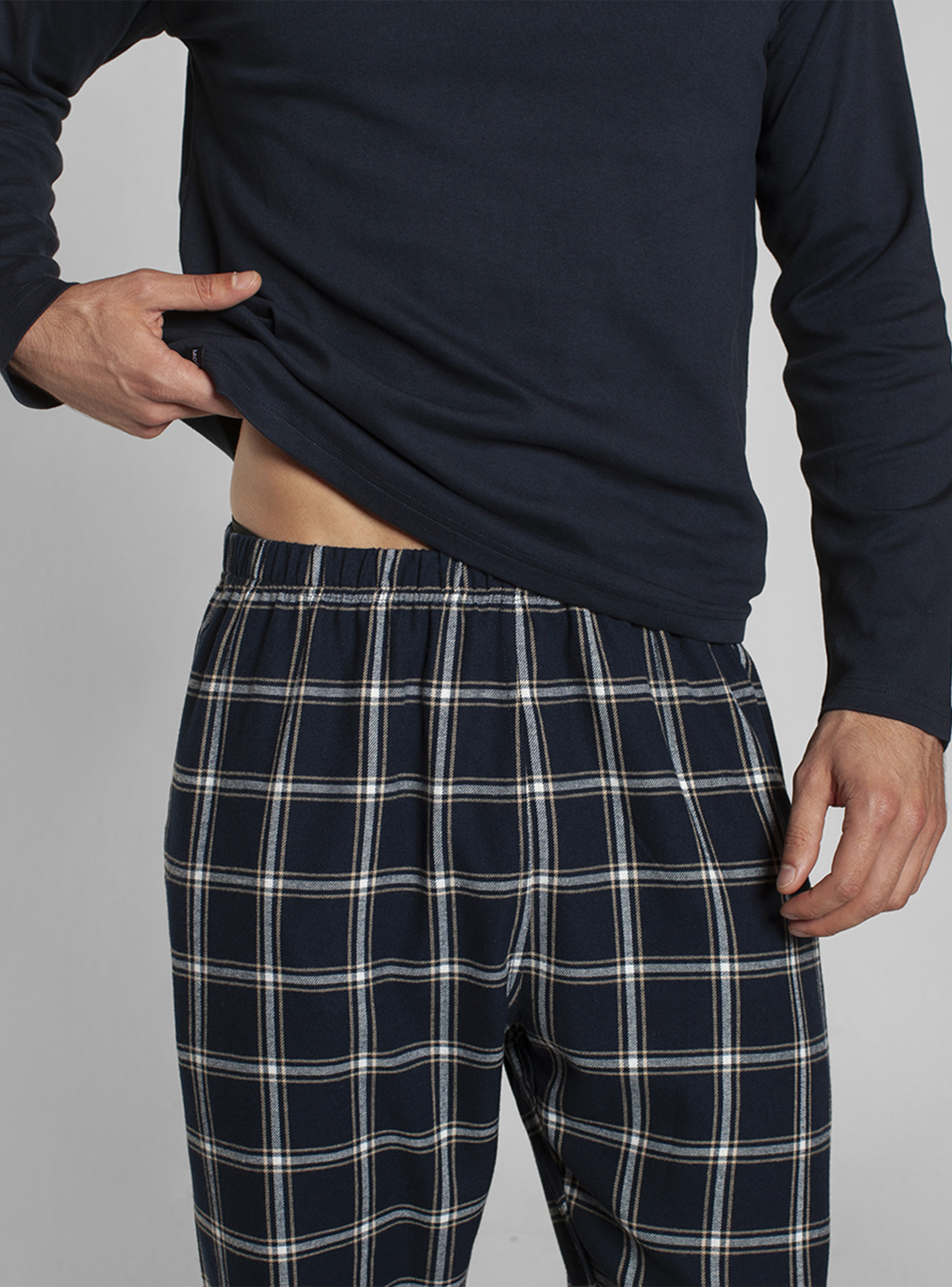 Pijama Algodón Manga Larga Pantalón Cuadros Hombre Monarch-3