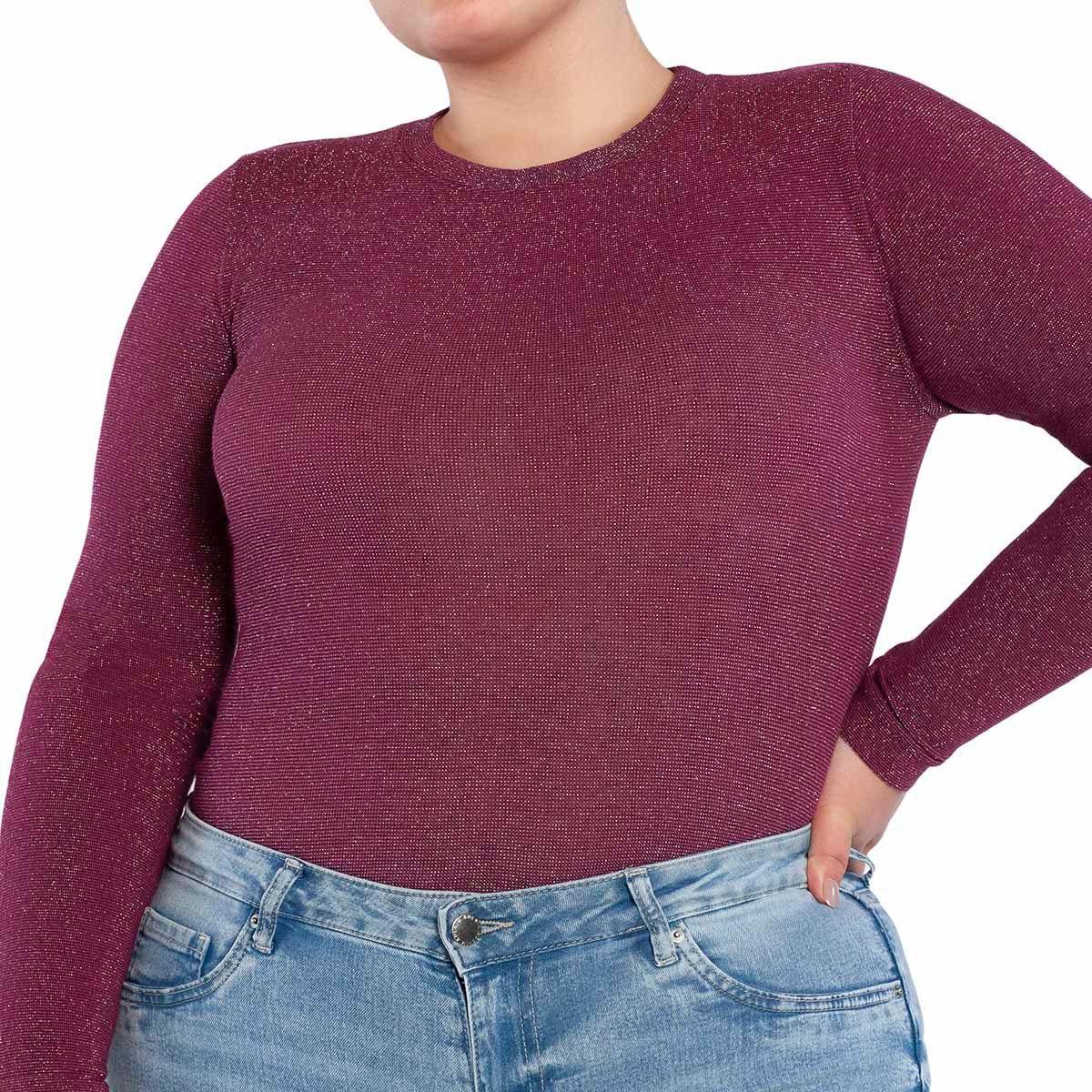 Polera Lurex Escote Polo Magenta Lasst-3