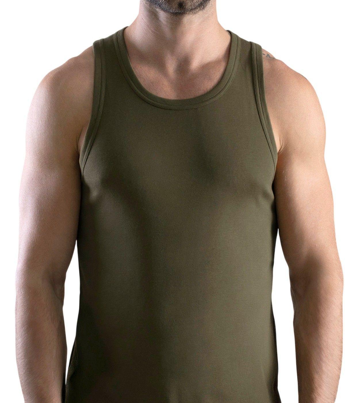 Camiseta Musculosa Hombre Algodón Verde Militar-0