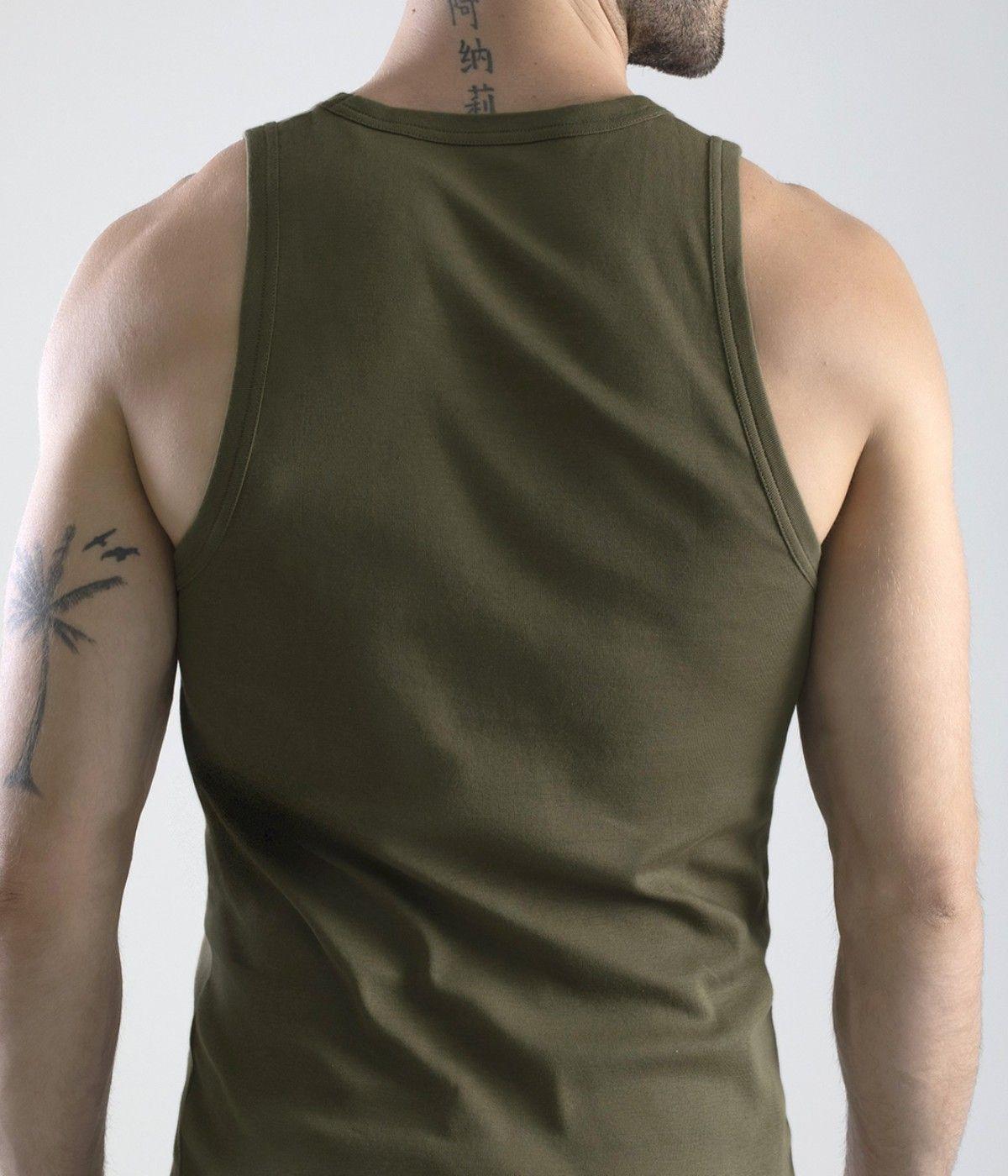 Camiseta Musculosa Hombre Algodón Verde Militar-1