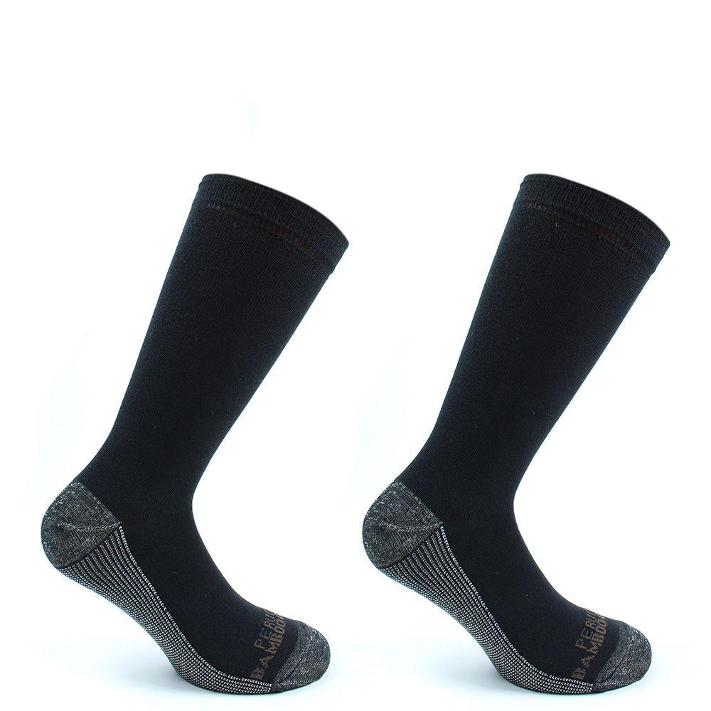 2 Pares Calcetin Cobre + Bamboo Liso Largo Americano Negro-0