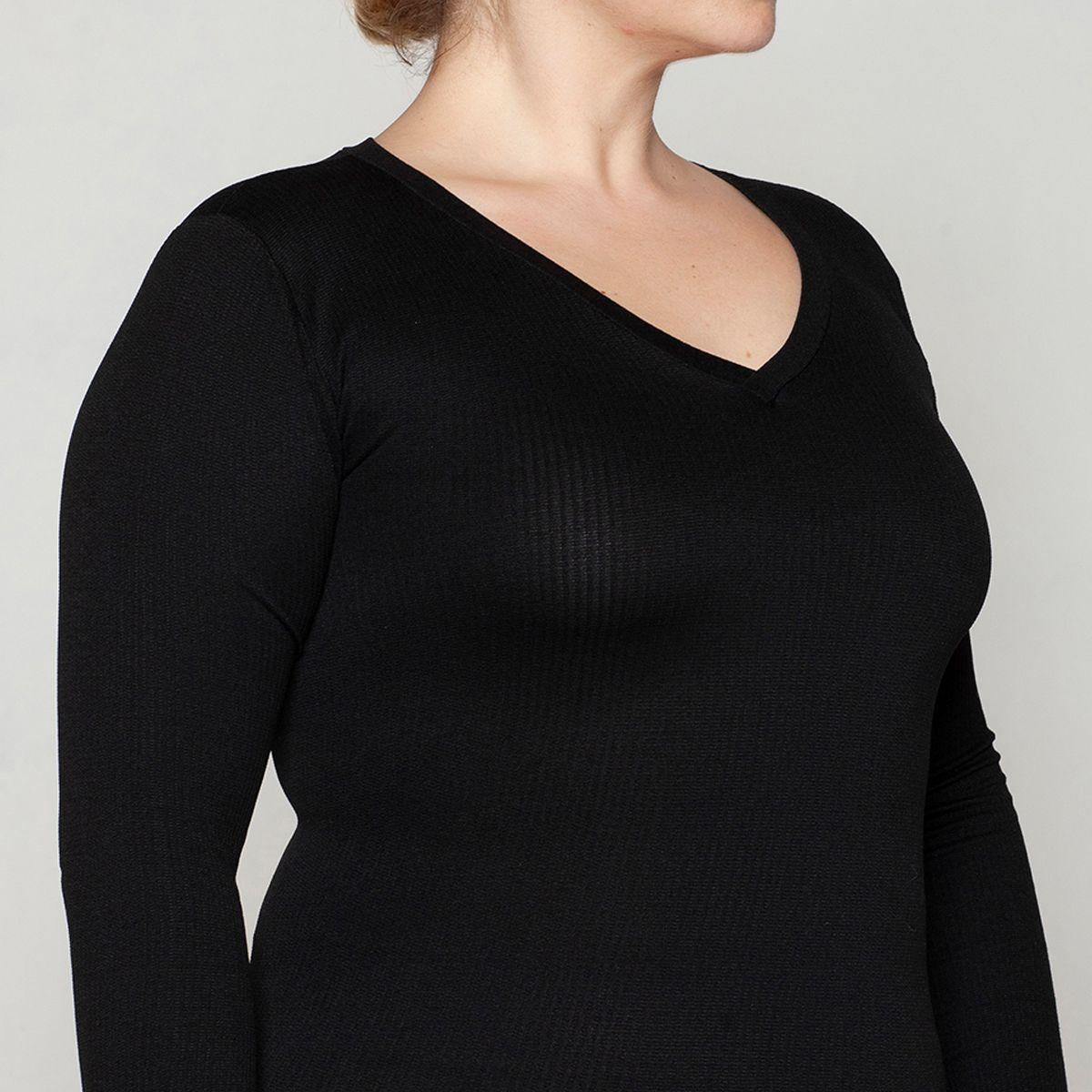 Polera Esencial Acanalado Escote V Negro Monarch-4
