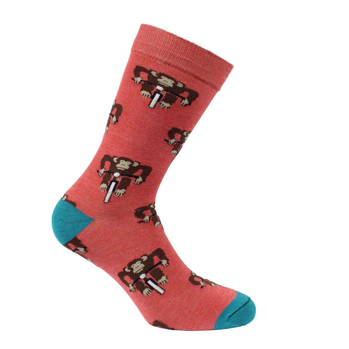 Calcetin Bamboo Diseño Mono Naranja Melange-0