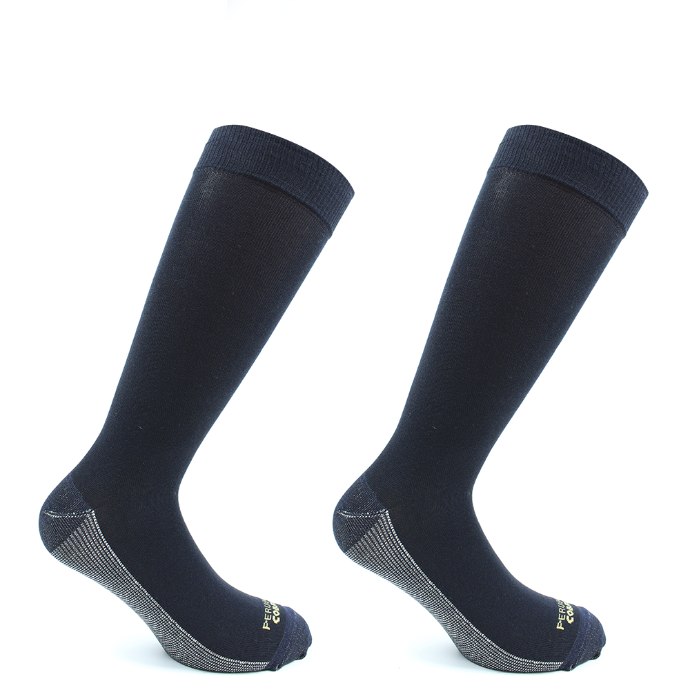 2 Pares Calcetin Cobre + Hilo  Vestir Largo 3/4 Azul-0