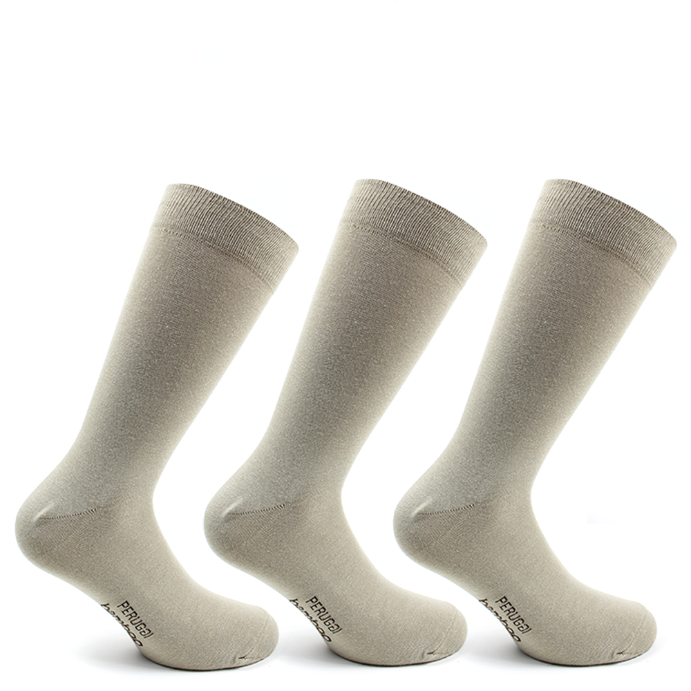 3 Pares Calcetin Bamboo Liso Largo Americano Beige-0