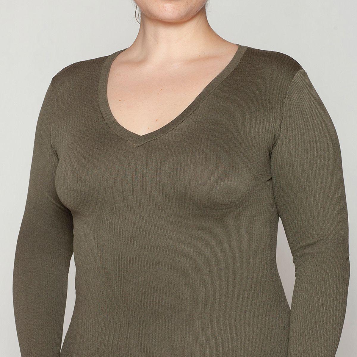 Polera Esencial Acanalado Escote V Verde Musgo Monarch-4