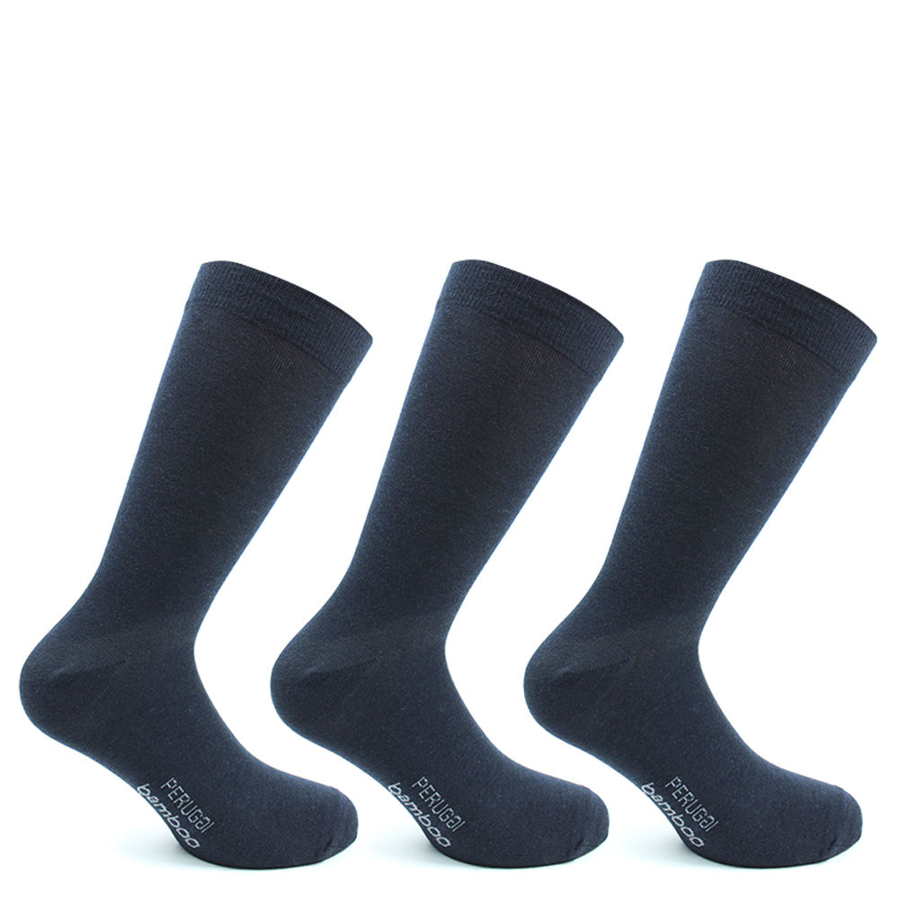 3 Pares Calcetin Bamboo Liso Largo Americano Azul-0