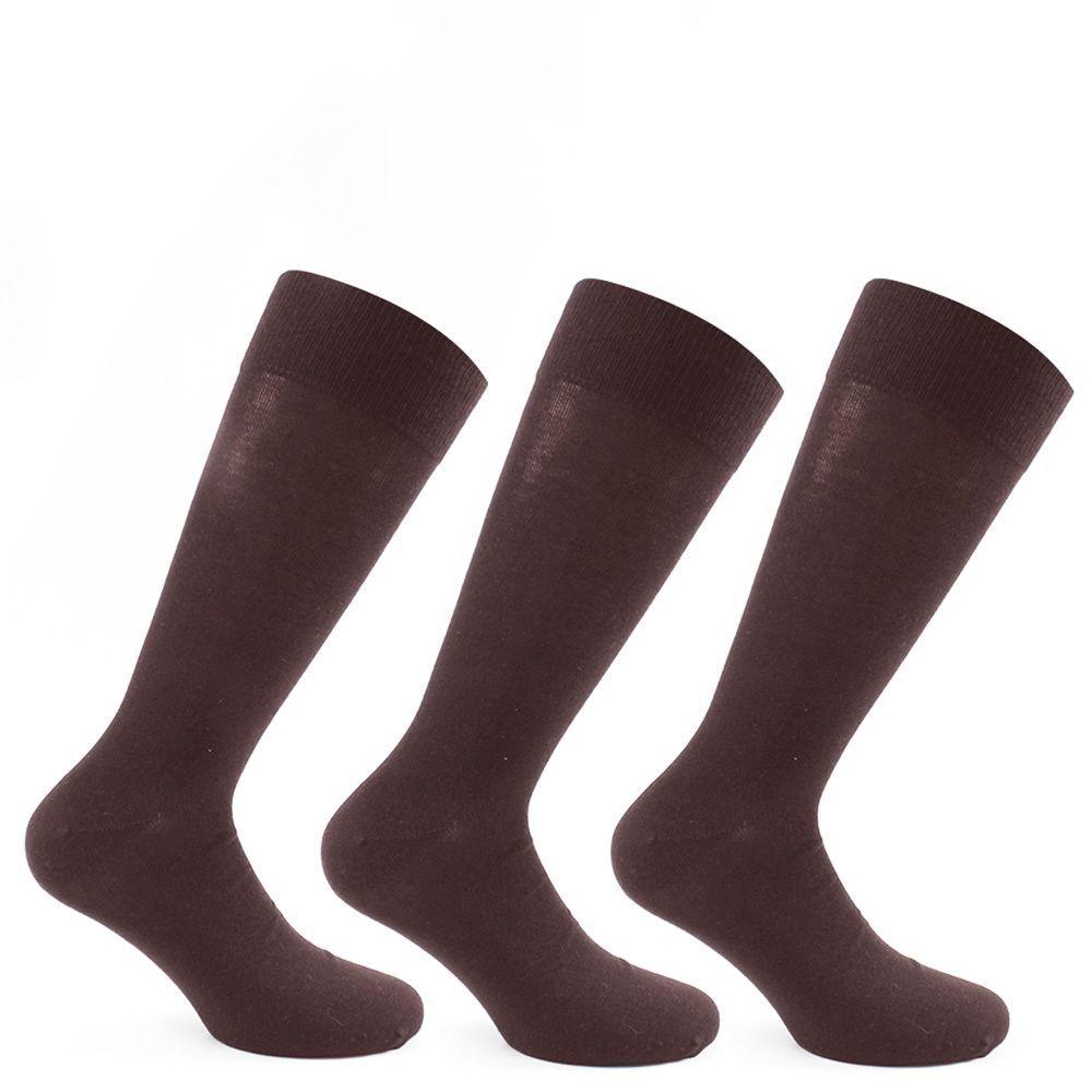 3 Pares Calcetines Algodon Liso Café-0