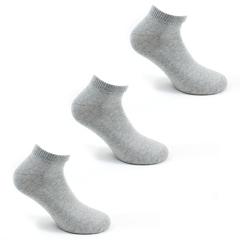 3 Pares Calcetines Algodón Liso Corto Gris-0