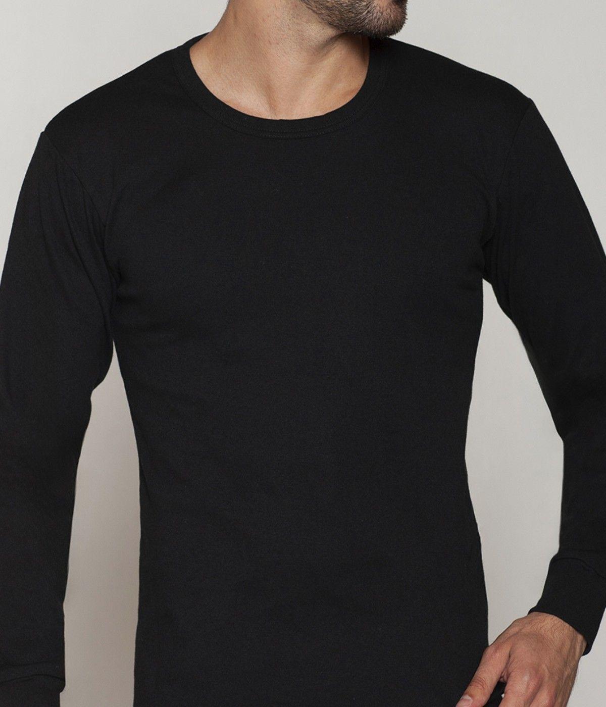 Camiseta M/Larga Cuello Polo Hombre Algodón Negro-1