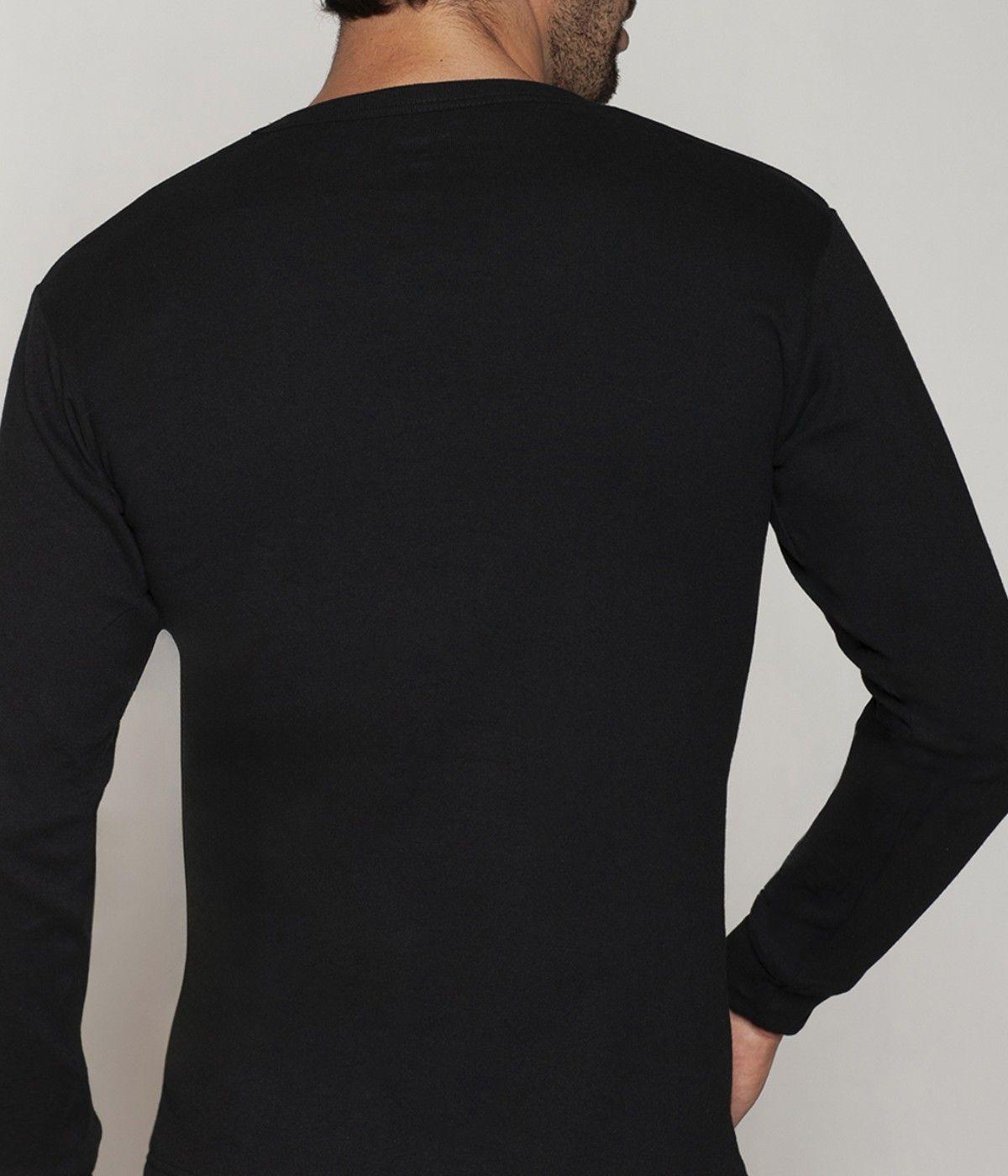 Camiseta M/Larga Cuello Polo Hombre Algodón Negro-2