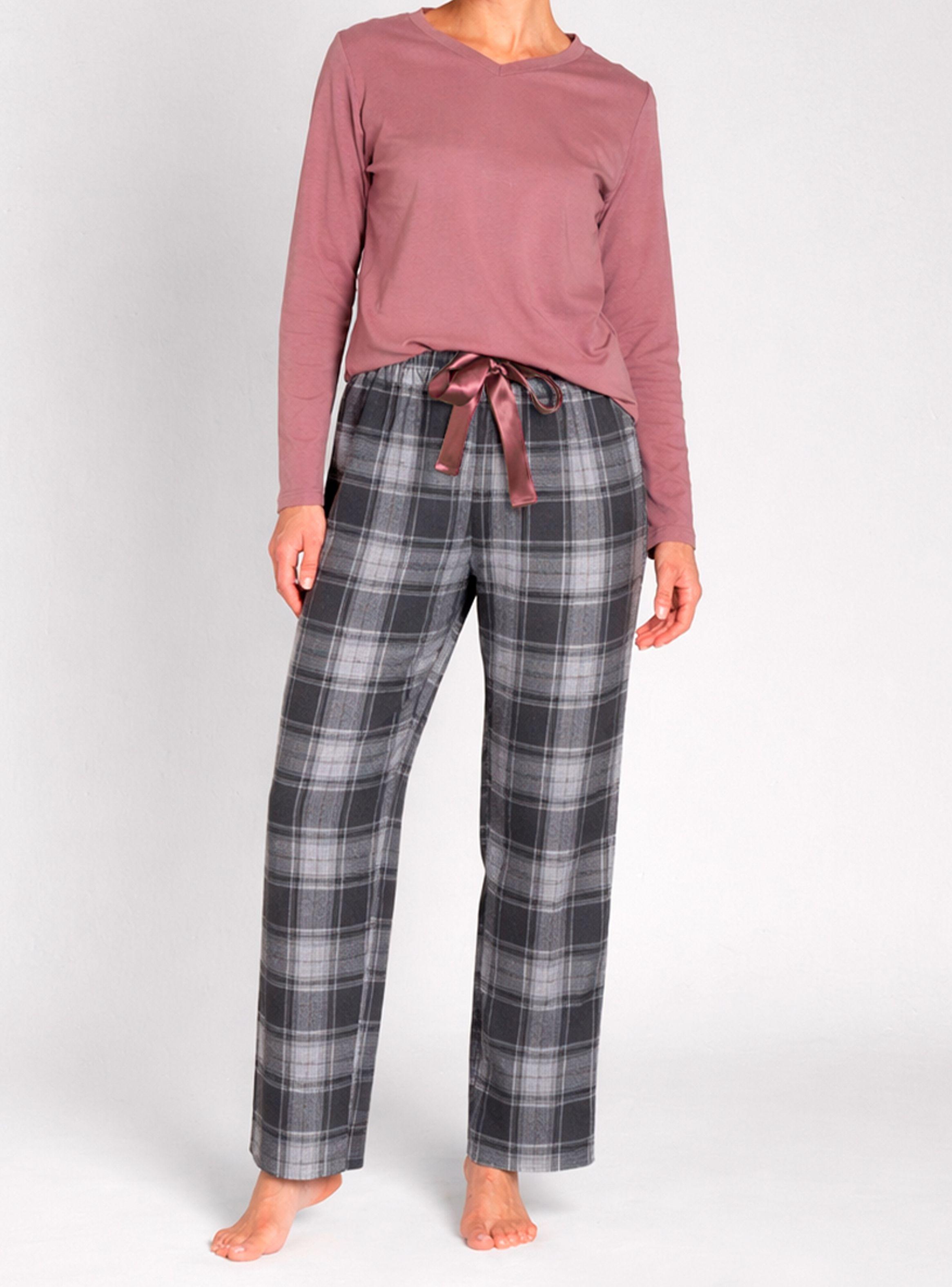 Pijama Algodón M/L Cuello V Pantalón Cuadros Mujer Monarch-1