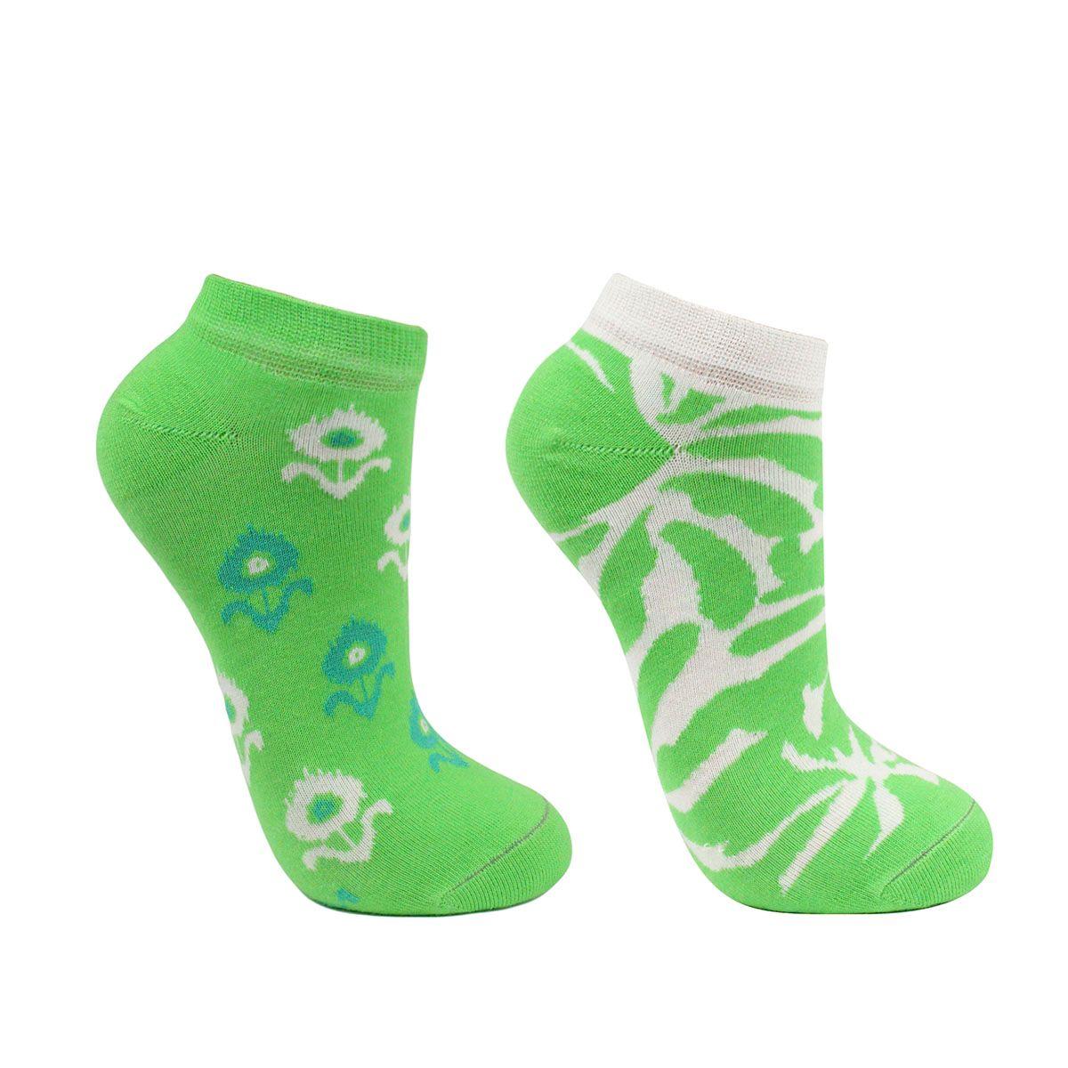 Bi-Pack Calcetin Algodón Flores Verde Fluor-0