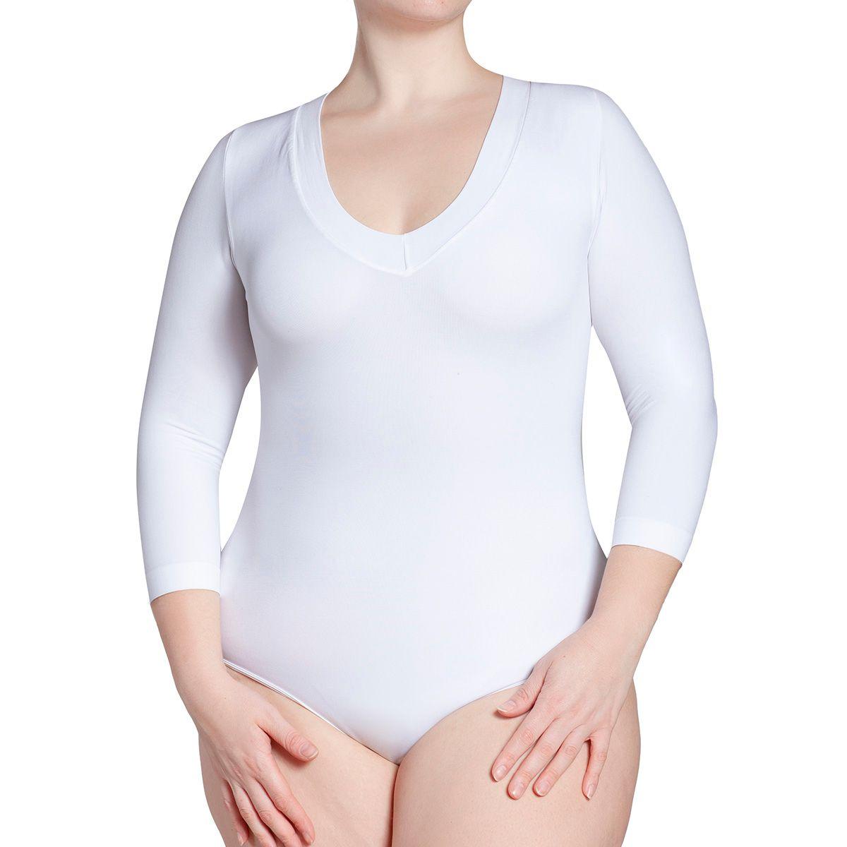 Body Manga 3/4 Escote "V" Blanco-4