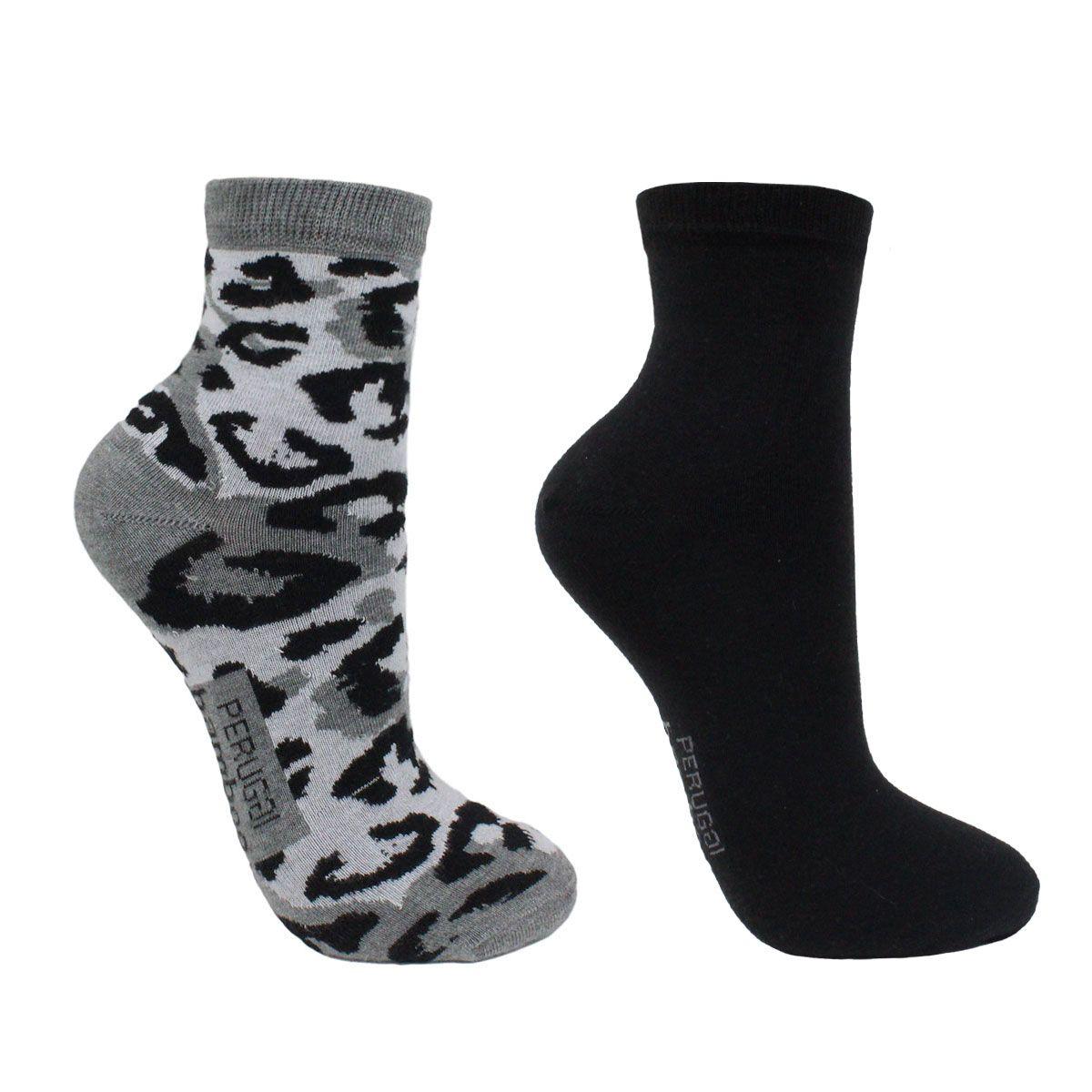 2 Pares Calcetín Bamboo Animal Print Gris-0