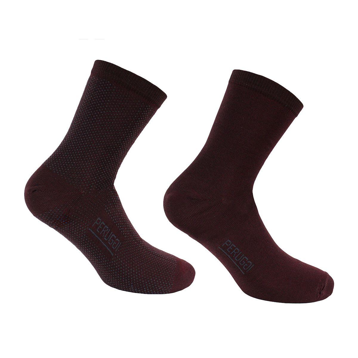 2 Pares Calcetín Hilo Diseño Largo 2/4 Burdeos-0