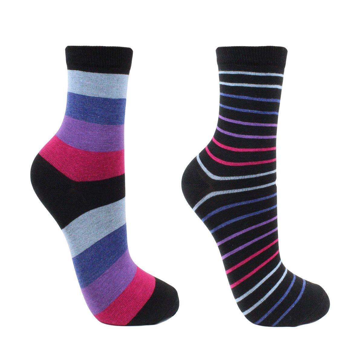 Bi-Pack Calcetin Algodón Bloque Rayas Negro-0